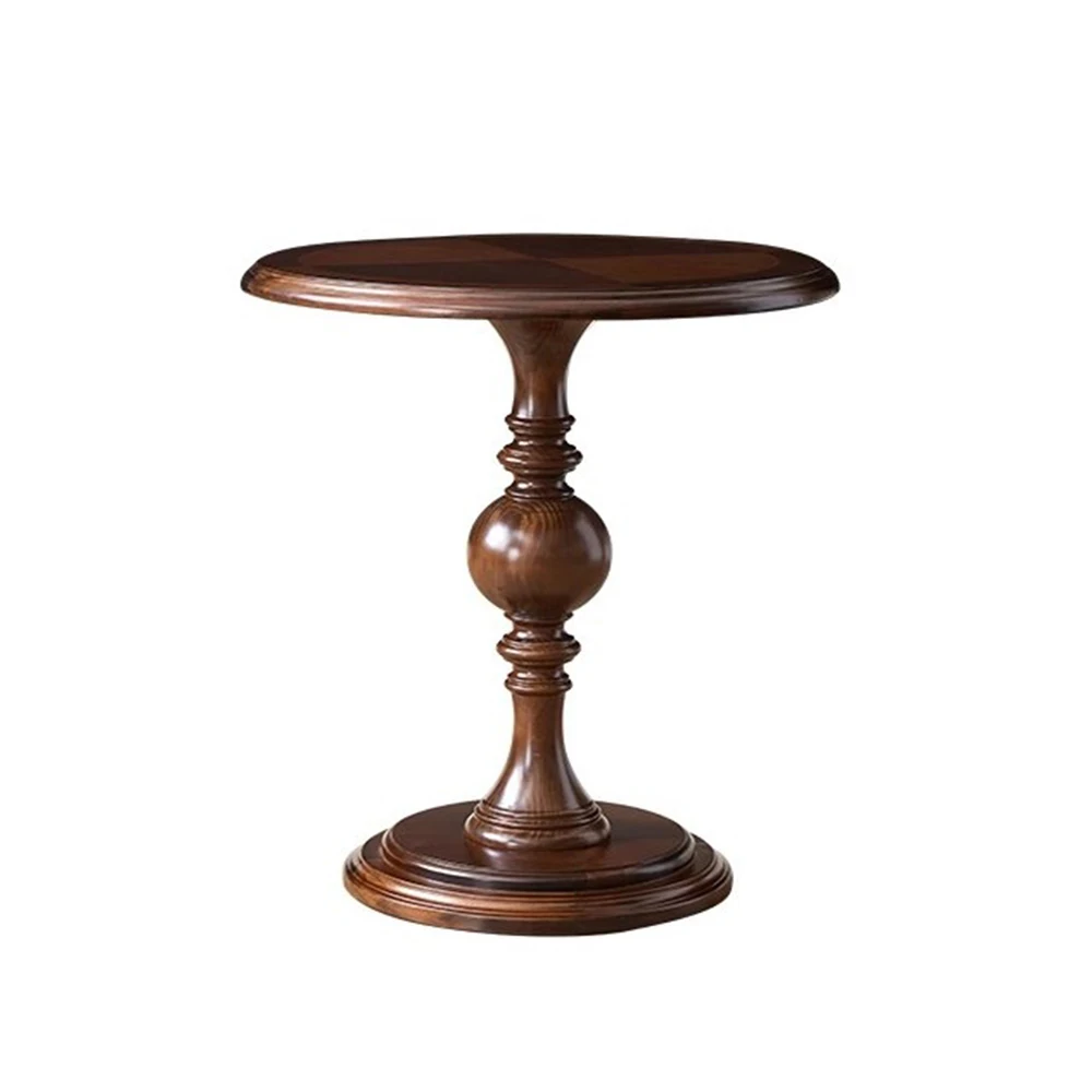 

French Vintage-style Small Round Coffee Table Solid Wood Sofa Side Table American Pure Wood Corner Gourd-legged Coffee Table
