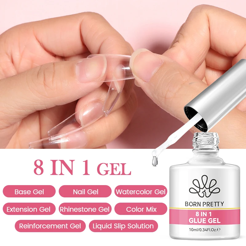 BORN PRETTY 10 ml 8-in-1 Nagelkleber Mantel Gummigel Verstärkungsgel für Nagelwerkzeuge Soak Off UV LED Nagellack Funktionsgel