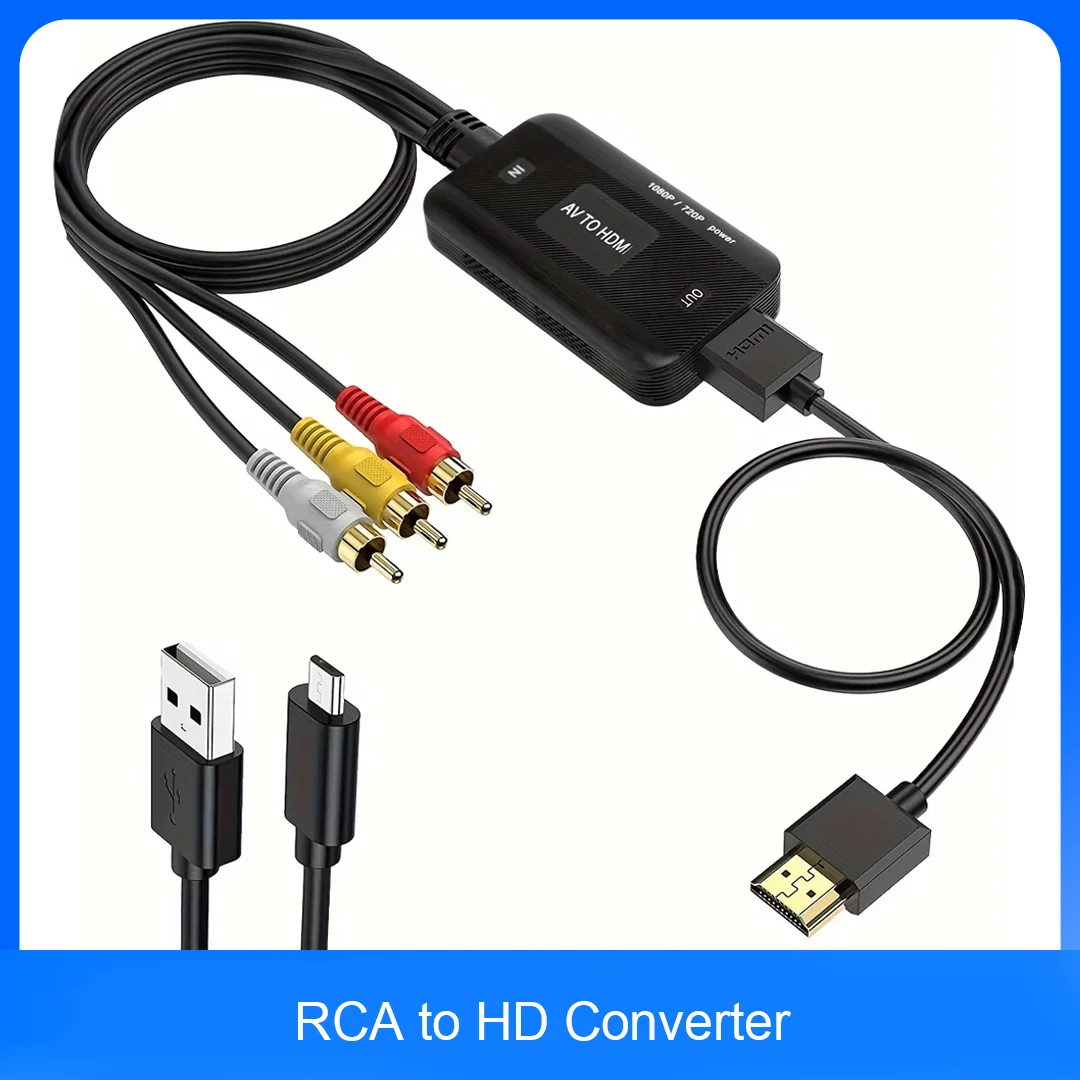 RCA to HD Converter AV to HD Adapter RCA to HD Composite Audio Video Converter for PS1, PS2, PS3, STB, Xbox, VHS, VCR, Black-R