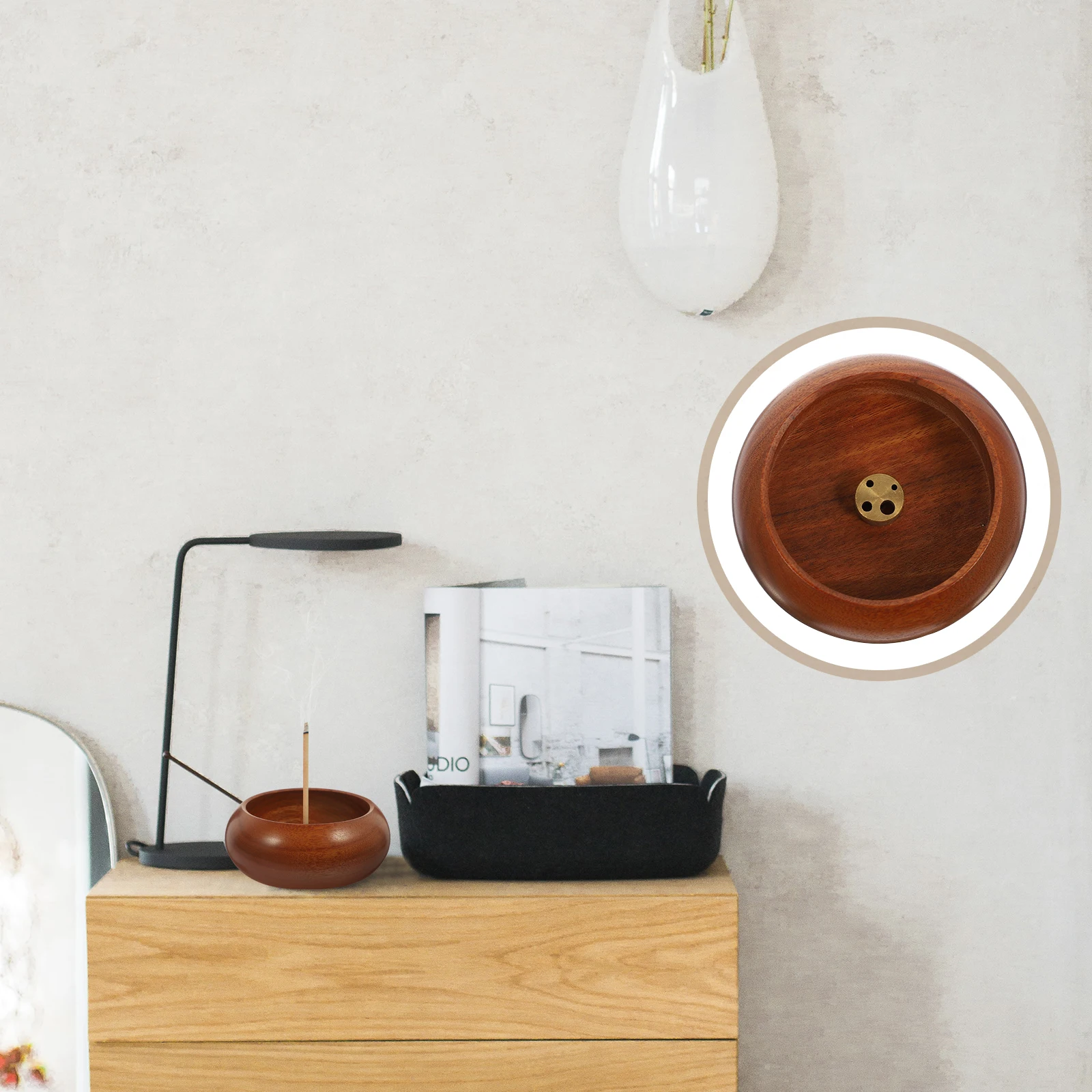 

Creative Round Incense Burner Travel Seat Wooden Censer Stable Wear-Resistant Stylish Home Office Fragrance Stick Stand Wood