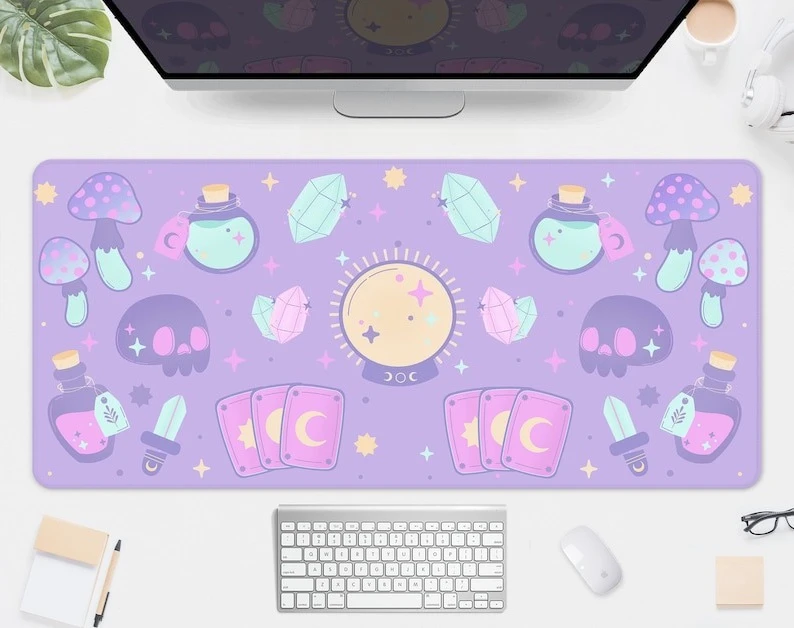 

Pastel Goth Desk Mat Kawaii Mousepad Pastel Purple Lilac Violet Pink Witchy Wicca Big Gaming Deskmat Xxl Mousepad Pc Gamer