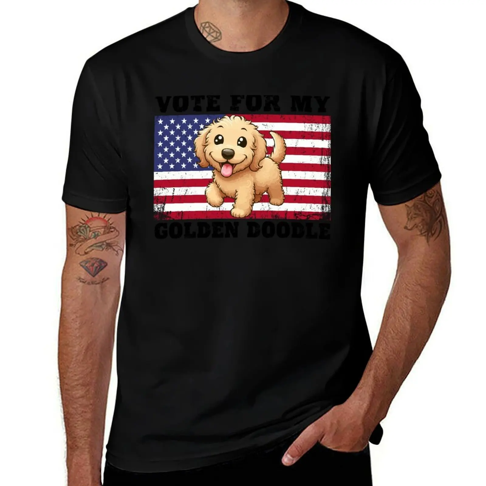 Golden Doodle President Election 2024 Vote T-Shirt Abstract Pattern Print Top