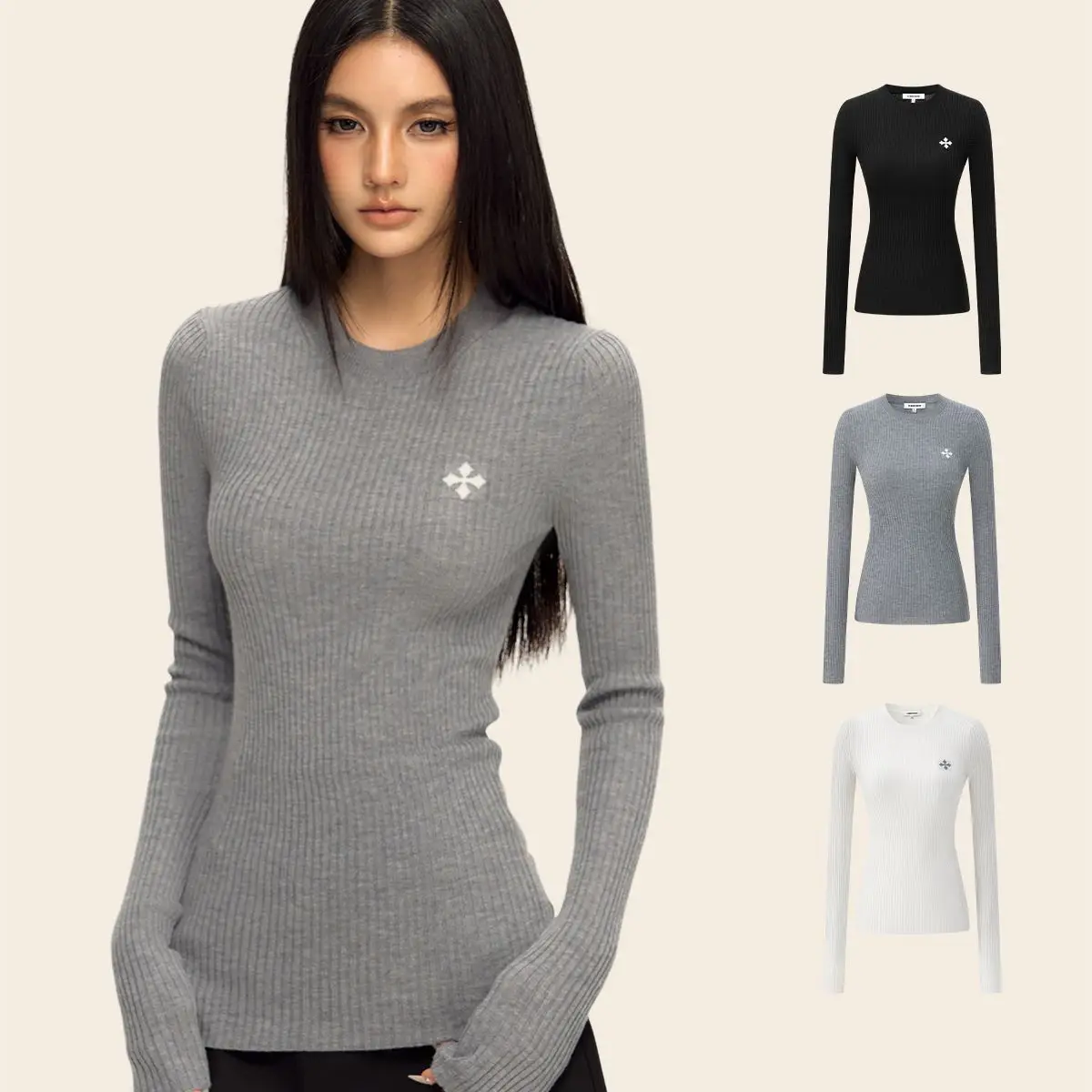 

Women's Slim Fit Cotton T-Shirt Breathable Soft Stretch Basic Long Sleeve Top Comfortable Round Neck Slimming Tee for Daily Wear