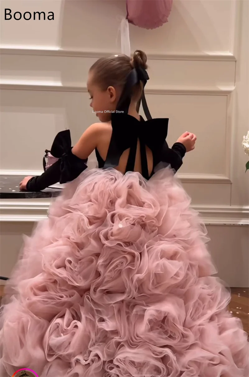 Booma Flowers Girl Dresses Wedding Party Dress for Kids Girls Prom Gowns Tulle 3D Flowers Sleeveless Customized image 2