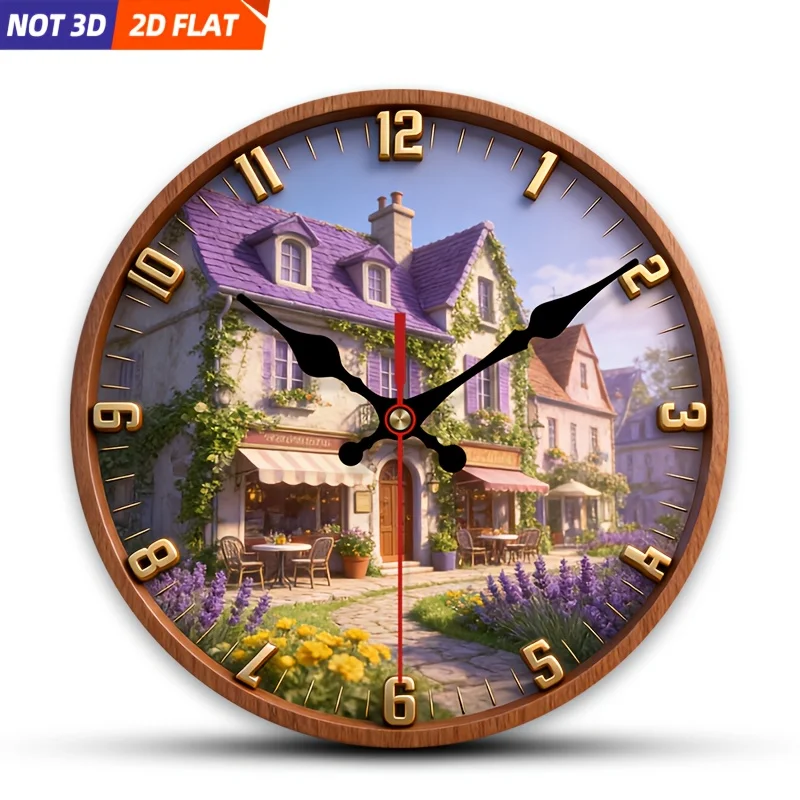 

2D плоский. 1 шт. Настенные часы в стиле европейской деревни, бесшумные декоративные часы, креативные настенные часы, подходят для украшения спальни