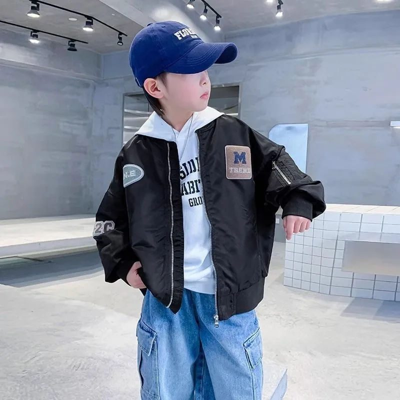 2025 New Boys' Baseball Jacket Spring Autumn Kids' Sizes Stylish Korean Style Jacket for Medium To Large Kids