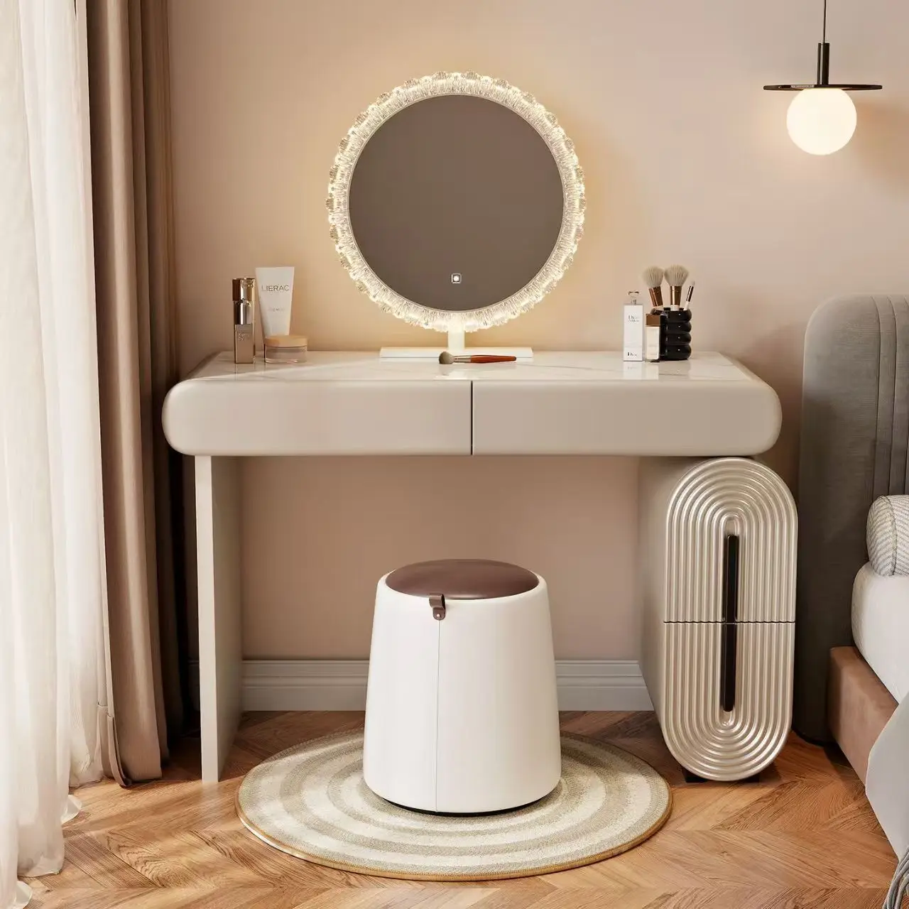Italian Dresser for Bedroom Dressing Table Chest Narrow Makeup Table Free Retractable Mobile Storage Bedside Integrated Dresser