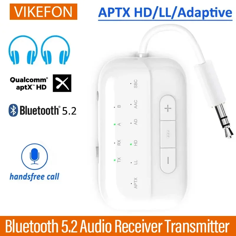 Bluetooth 5.2 Audio Receiver Transmitter Aptx HD LL AAC Adaptive 3.5mm Jack AUX Wireless Adapter Handsfree Call For TV Car PC