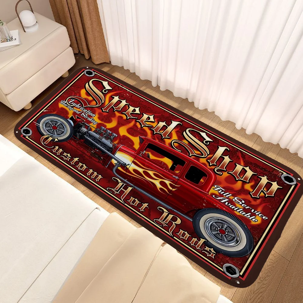 Hot Rod Shop Balcony Mat for Hallway Outdoor Entrance Doormat Bathroom Floor Mats Cute Rug Room Rugs Home Decoration Carpet Bath