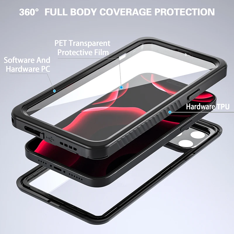 Waterproof Case for iPhone, Full Sealed IP68, Diving Swim Cover, 15, 14, 13, 12 Pro Max, Mini 11, XS Max, XR, 7, 8 Plus, 5 SE