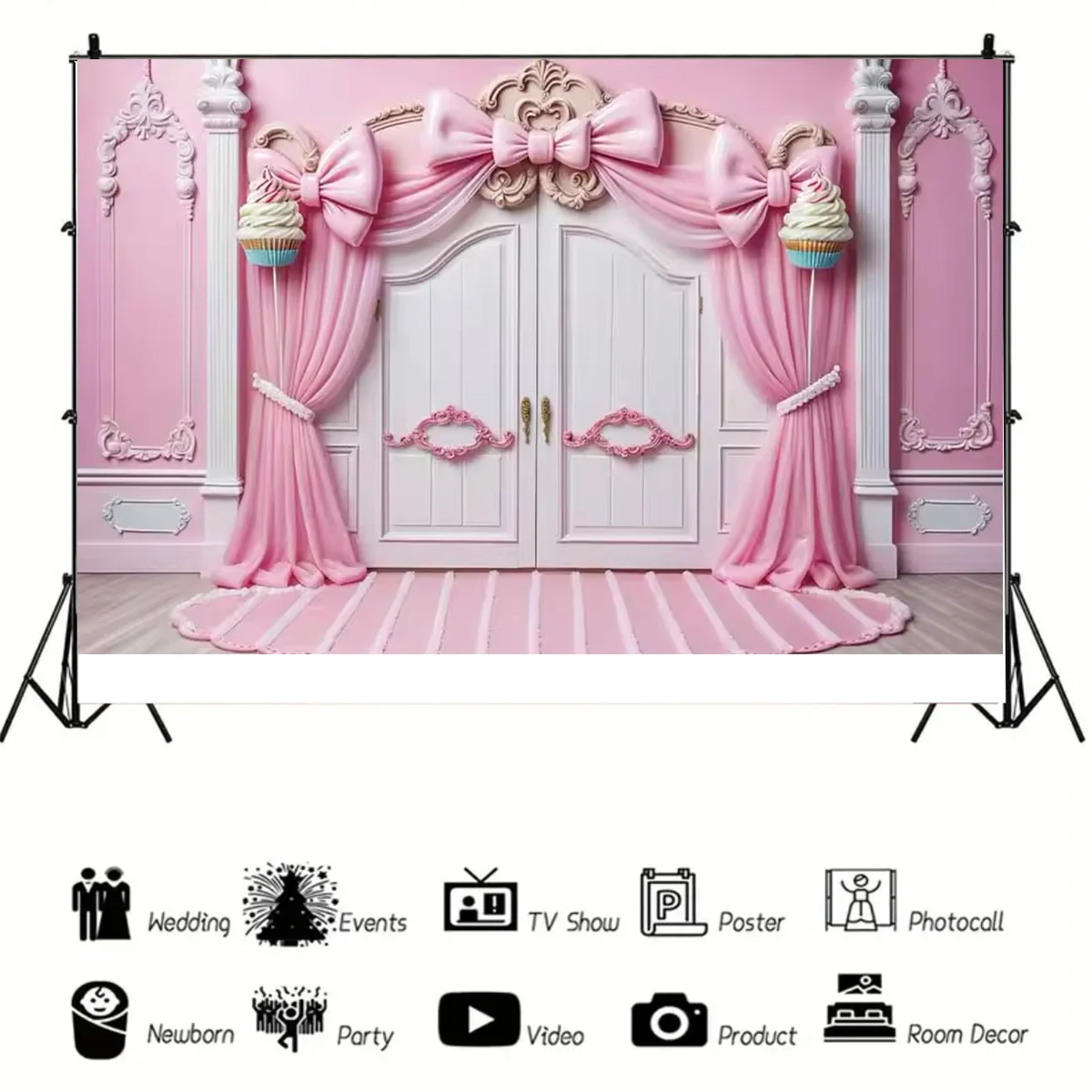 Princess Pink Castle Theme Children\'s Birthday Decoration Background Baby Bathing Shooting Props Family Party Photo Area Banner