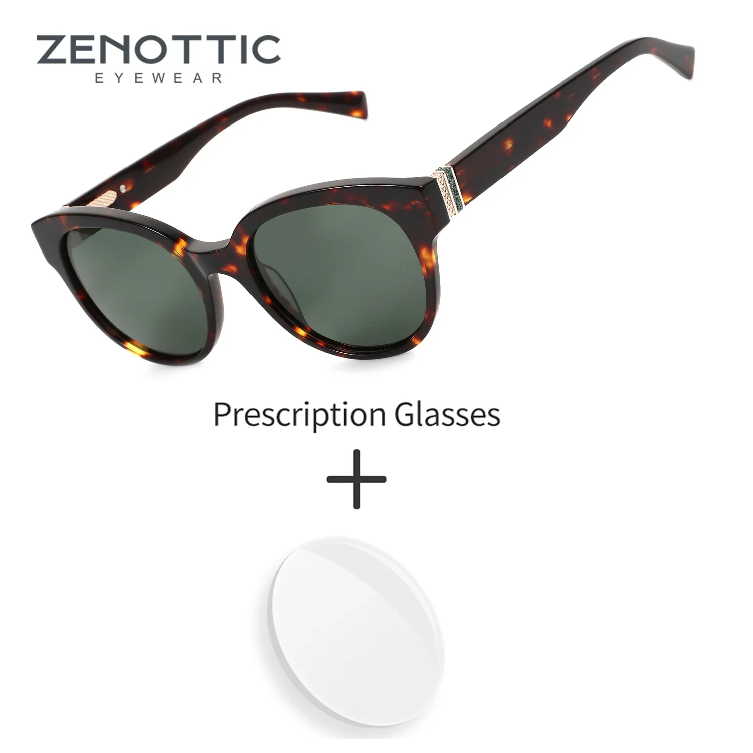 ZENOTTIC Round Acetate Custom Prescription Sunglasses Women Polarized UV400 Protection Fashion Eyewear For Outdoor Activities