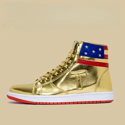 MAGA Never Surrender High Top Casual Sneakers Fashion Gym Shoes Men's Ankle Boots Non-slip Running Sneaker Gold Board Shoe