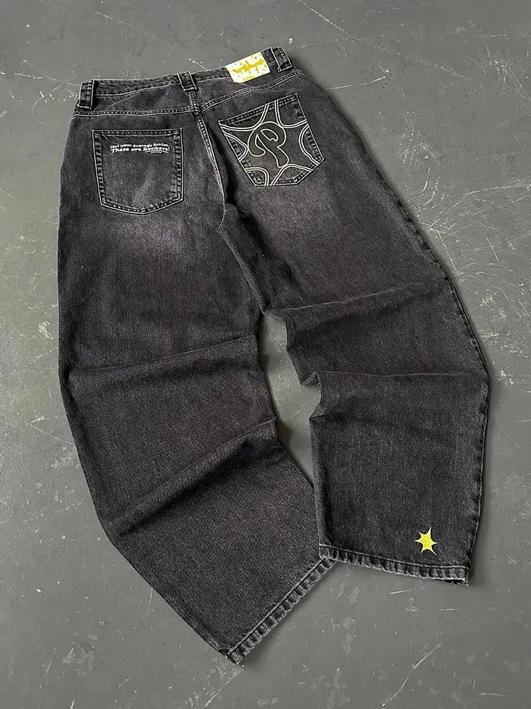 

Y2K Protect Streetwear Hip Hop Jeans Mens Pants Harajuku Letter Embroidery Vintage Blue Baggy Jeans High Waist Wide Leg Trouser
