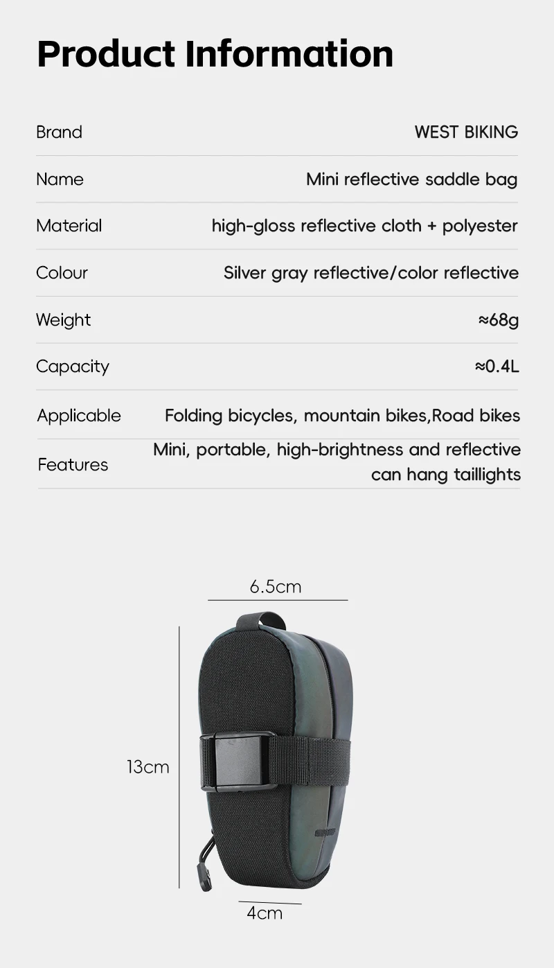 Wasserdichte Mini-Satteltasche, 0,3 l, kompakt, tragbar, Werkzeug-Aufbewahrungstasche, reflektierend, für MTB, Rennrad, Zubehör, Reitausrüstung – Detail 13