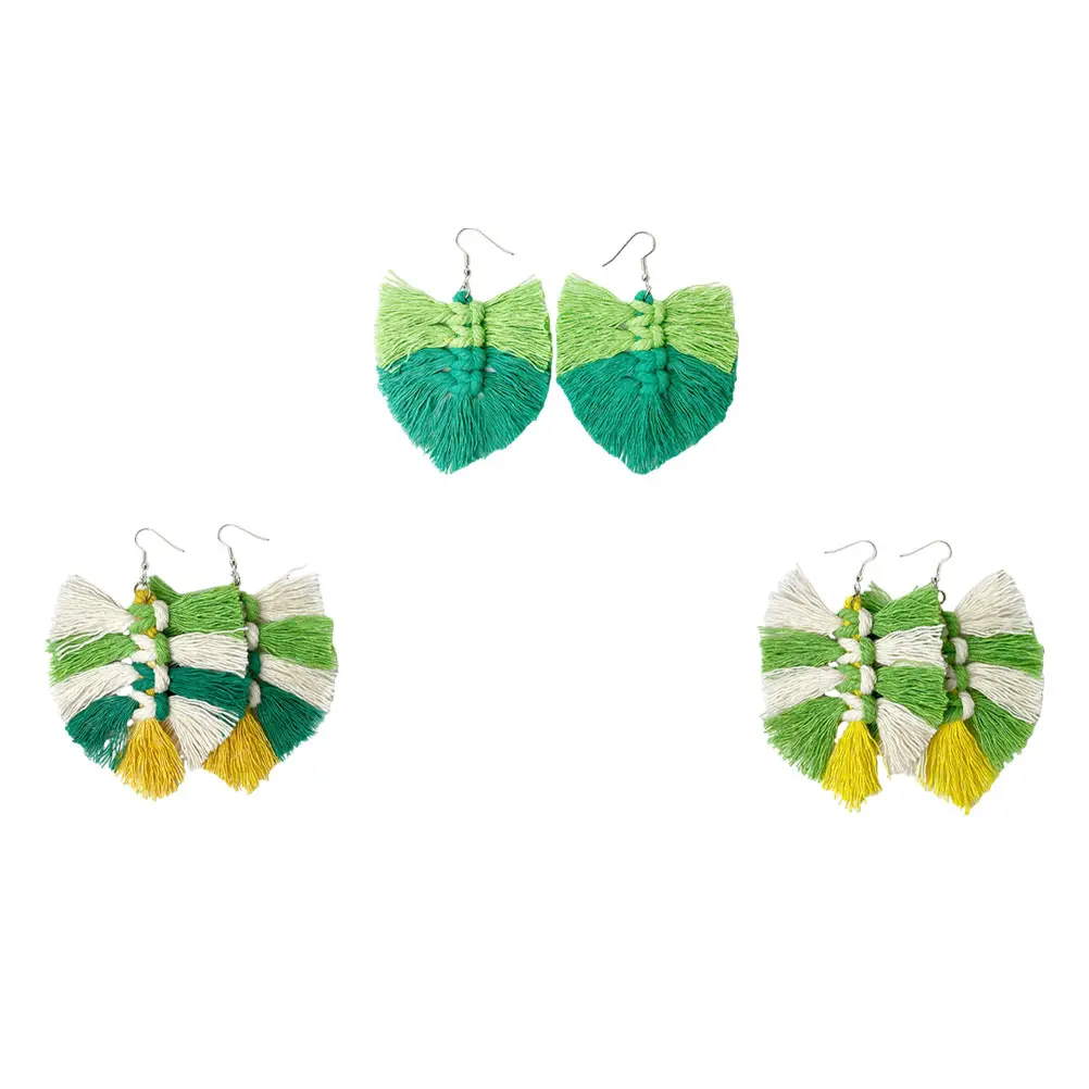 

3 Pairs Premium St. Patrick's Day Tassel Ear Drops Unique Fashion Accessory Elegant Earrings