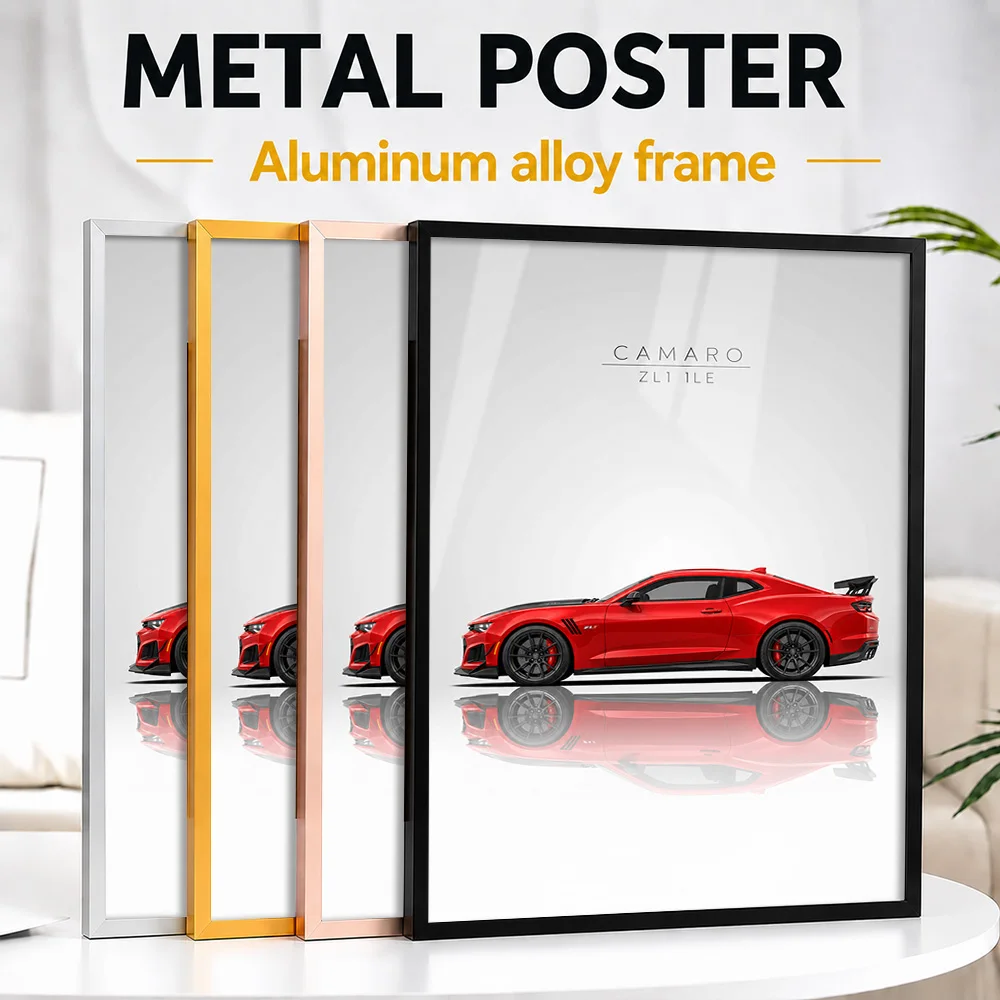 American Camaro ZL1 1LE Red Hot Sports Car Framed Metal Print Customized Speed Culture Wall Art Made For Drivers Styling Garage