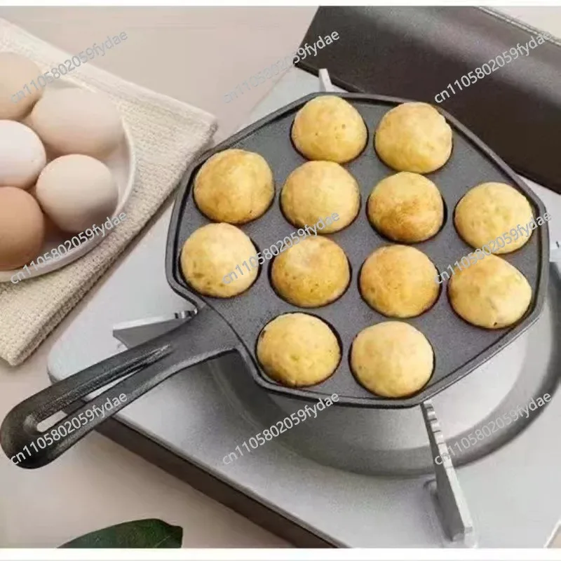Cast Iron Non-Stick Egg Pan (Uncoated), Takoyaki Pan for Grilling Meatballs, Takoyaki Machine Mold