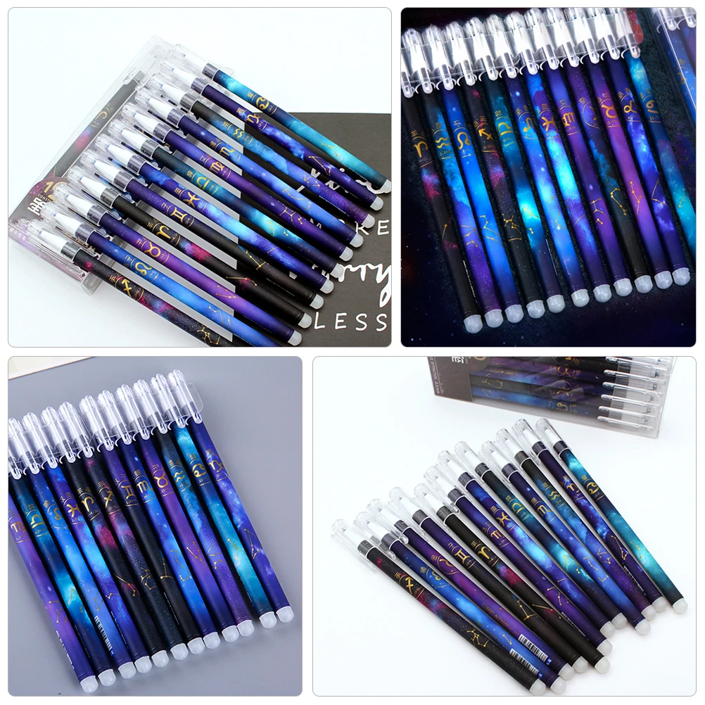 24pcs Neutral Student Gel Pen Heat Erasable Writing Pen Cartoon Constellation Design Durable Ink Pens For School Office