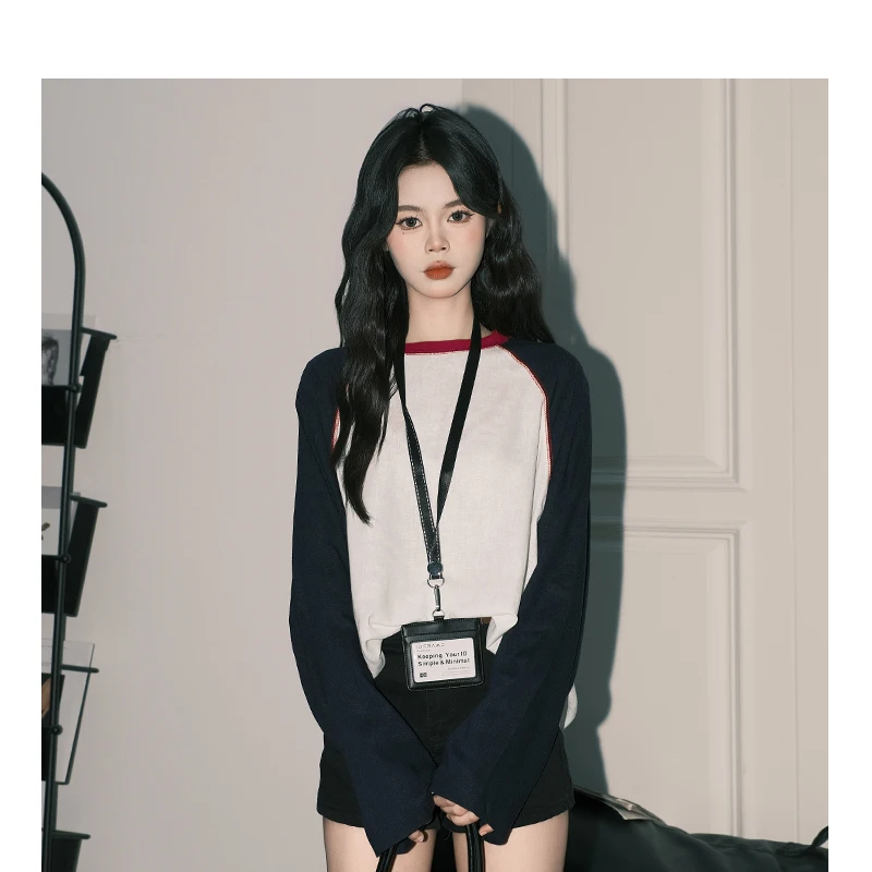 T-shirts à manches longues Art femmes été coton évider ourlet fendu ultraléger séchage rapide collège fille décontracté Streetwear Maillard