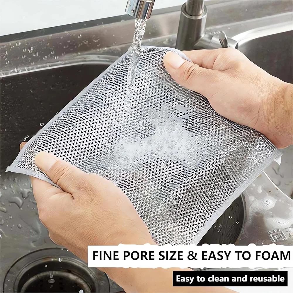 Multipurpose Wire Dishwashing Rags for Wet and Dry for Washing Dishes Chain Mail Scrubber Cast Iron, Non Scratch Scrubbing Pads