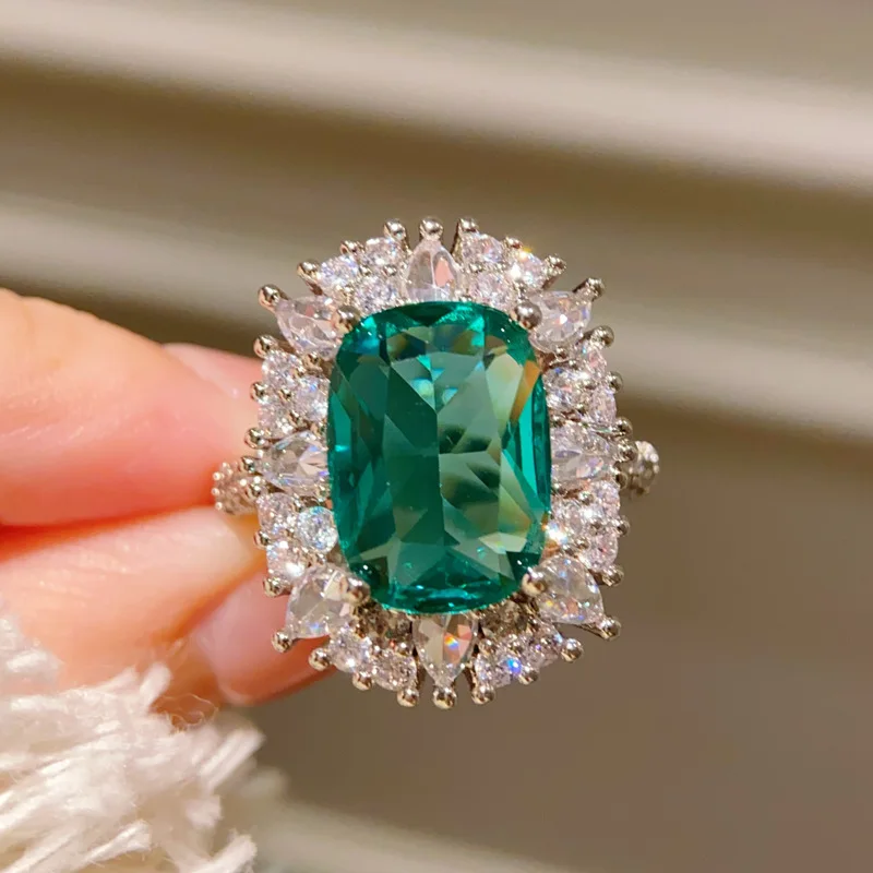 Oval Teal Cubic Zirconia Ring for Women Sparkling Surround Cubic Zirconia Daily Fashion Jewelry