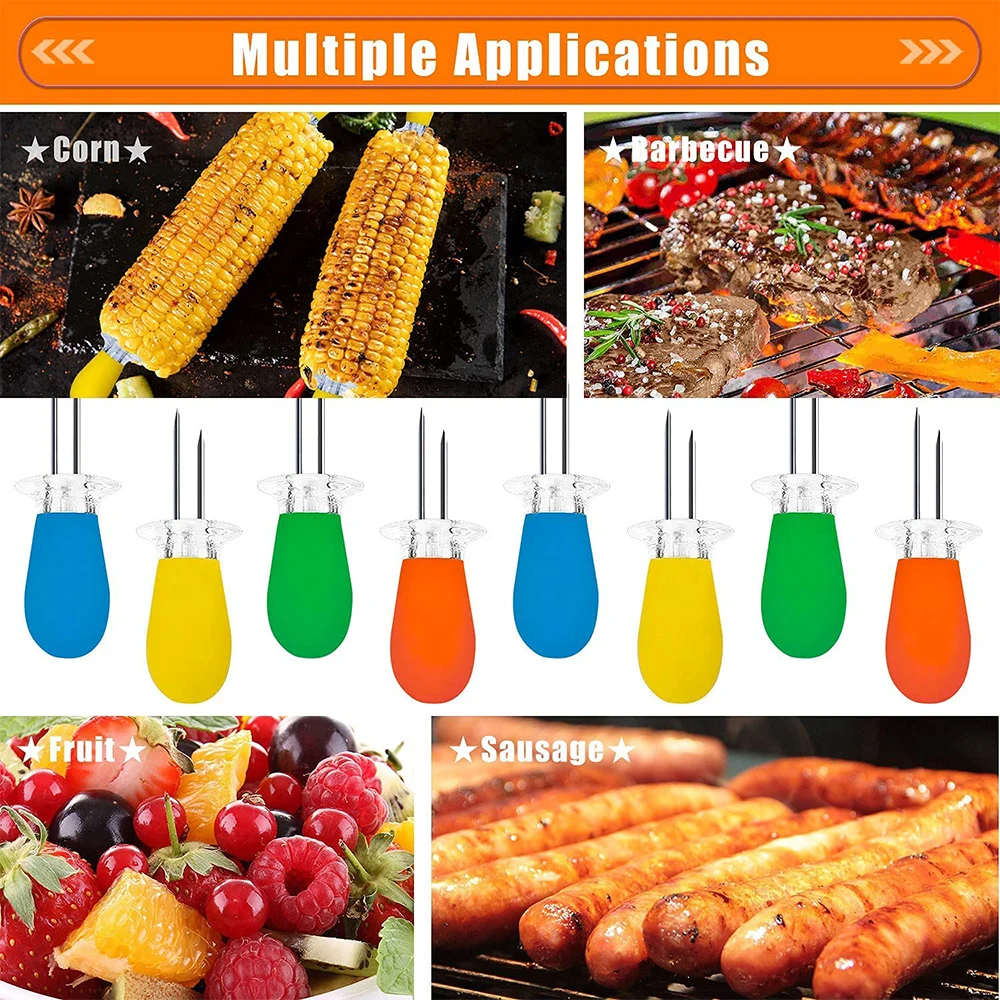 LMETJMA 12pcs/set Corn Holders Stainless Steel BBQ Corn Holders Barbecue Hot Dog Meat Forks BBQ Accessories KC0460