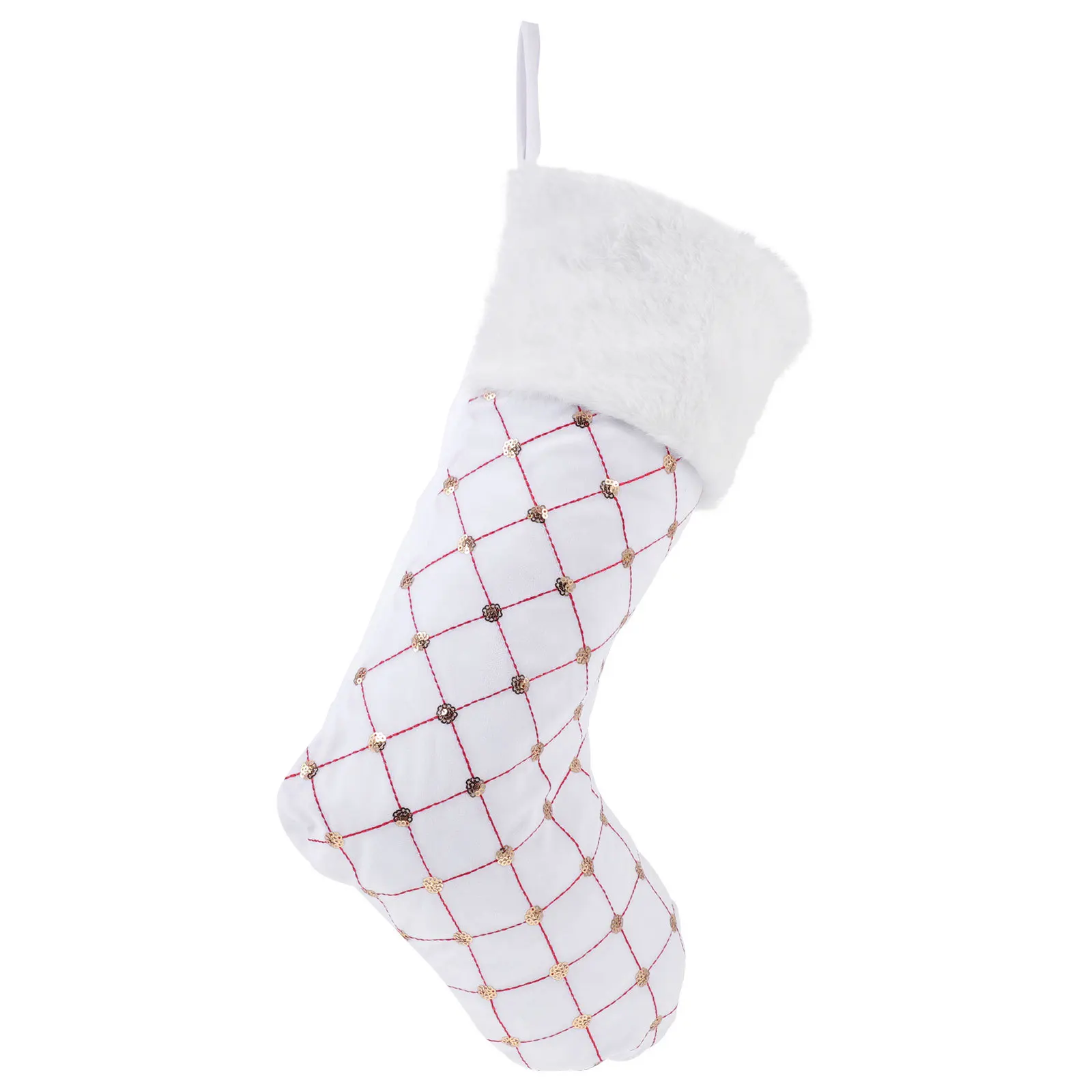 

1pc Christmas Stocking Gift Bag Plaid Sequin Candy Storage Pouch For Kids Xmas Decor Party Decoration Hanging Ornament