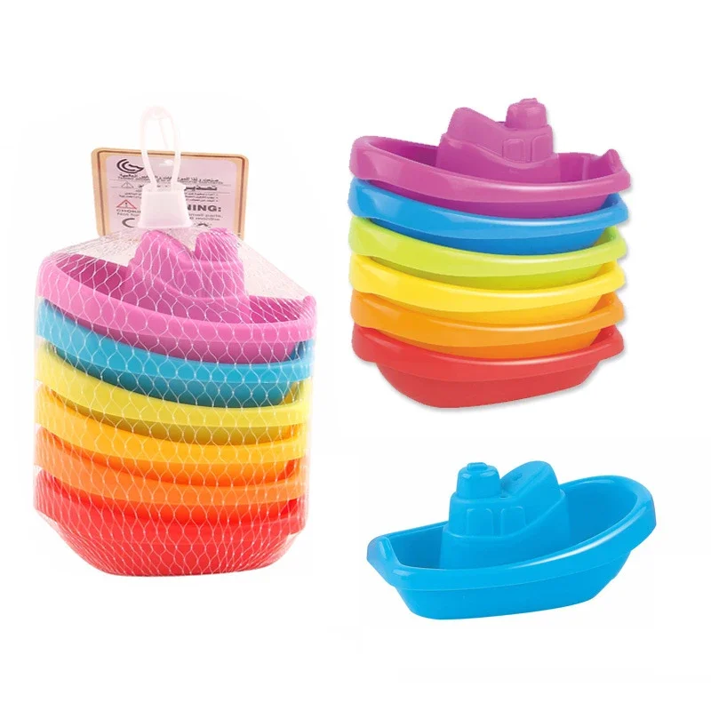 Baby Cute Bath Toys Colorful Stacking Cups Early Educational Montessori Children Toys Boat-shaped Stacked Cup Folding Tower Toys