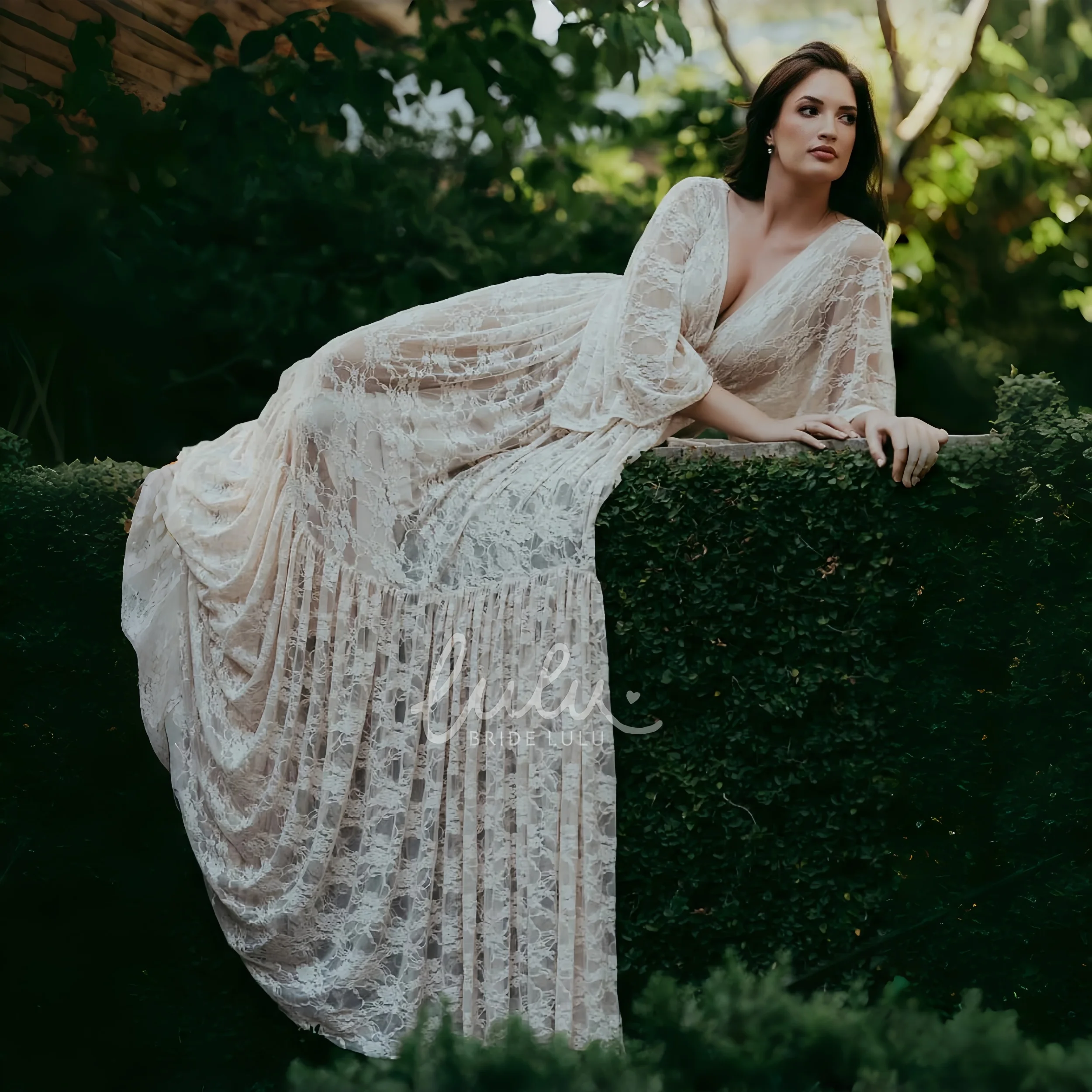 See Through Lace Boho Maternity Photography Props Long Dresses V-neck Sexy Lace Maxi Dresses Transperant