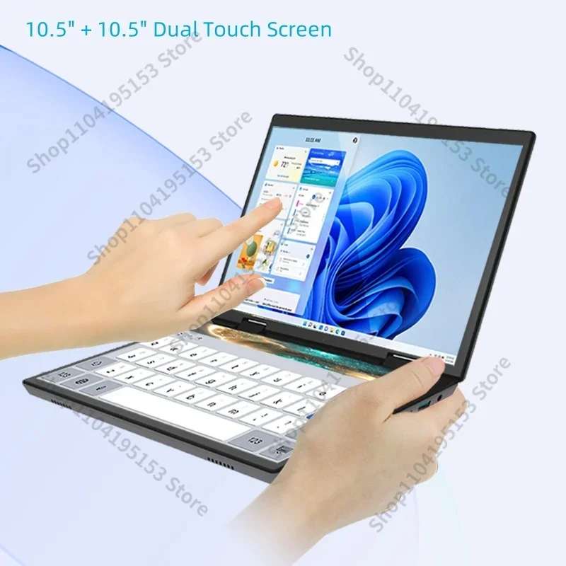 Casing Laptop layar ganda CPU N95, Notebook 2 in 1 layar sentuh 14 inci + 14 inci 2K 32GB 360 derajat