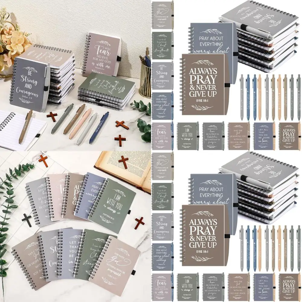 

Массовые 100 шт. 50 комплектов христианских спиральных тетрадей и ручек с библейскими стихами, молитвенные журналы для церковных подарков, женщин, воскресной школы