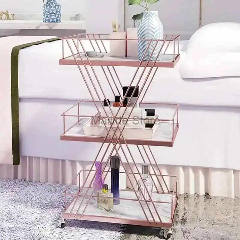 高級アートゴールデンサロントロリー 鉄製ライトラック モダンサロン家具 美容室トロリー（ホイール付き） 家庭用多層ラック
