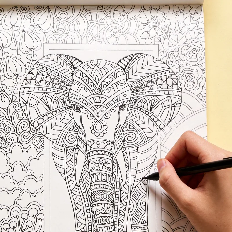 Adult Stress Relieving Hand Drawn Coloring Book, Include Underwater Animals, Mandalas, Elephants, Landscapes, and Other Themes