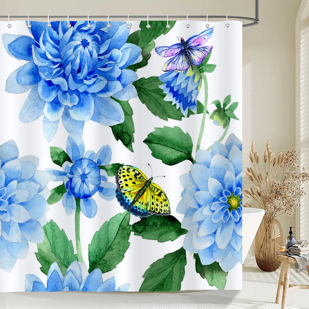 Flower Butterfly Tulip Bath Curtain Waterproof Fabric Shower Curtains Floral leaf Bathtub Screen for Bathroom Home Decor