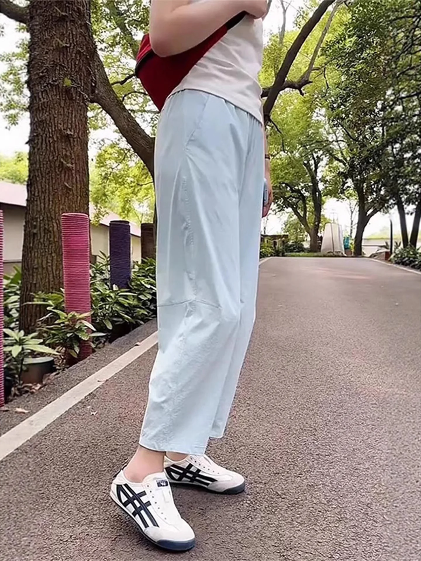 

Ice Silk Qui Dry Sport Pants Women Summer Thin Large Size Sun Protection Cool Casual Harlan Pants High Waist Straight Leg