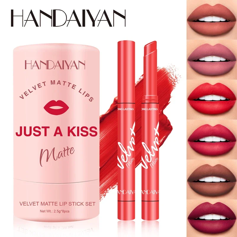 HANDAIYAN 8 Cores Conjunto de Batom Veludo Fosco Batom À Prova D 'Água de Longa Duração para Maquiagem Lip Gloss Batom Beleza Cosméticos