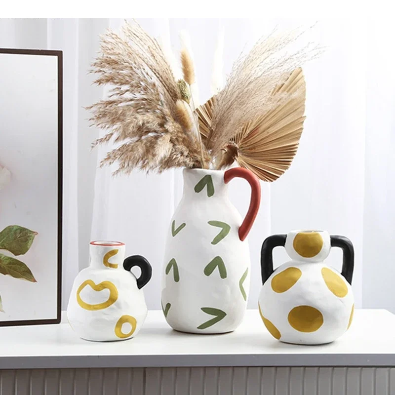 Ceramic Vase Ornaments Foyer Decoration Art Flower Arrangement Nordic Home Desktop Craftts Dry