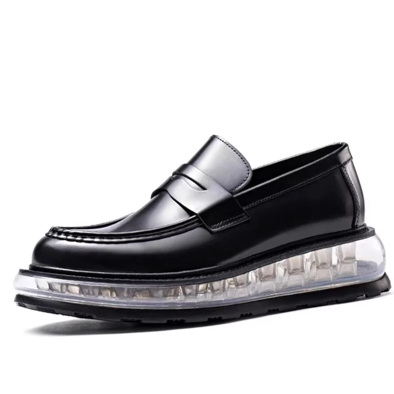 Genuine Leather Loafers Shoes Men's Buffer Cushion Shock Absorption Sole Design Thick Soled Cowhide Comfortable Breathable Shoes