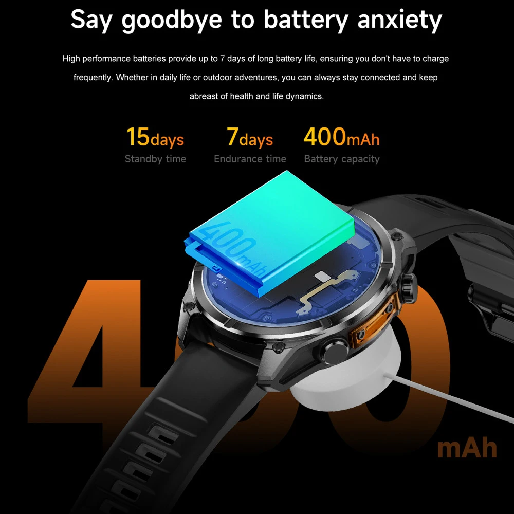 1.43" AMOLED Screen Men Outdoor Atmospheric Pressure Altitude Waterproof Smart Watches Blue Tooth Call Sports SOS Smartwatch