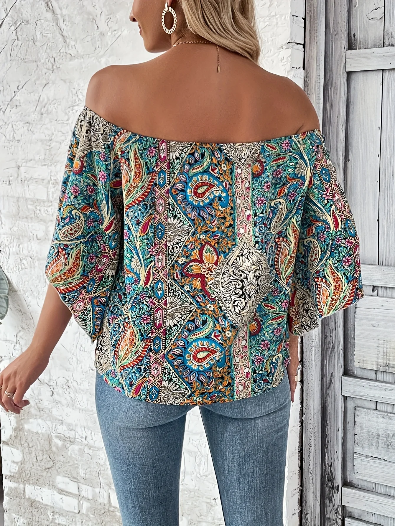 Amazon European and American cross-border summer women\'s retro ethnic style Paisley printed short sleeved top for foreign trade