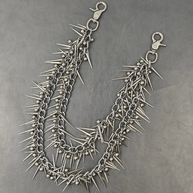 Übertreiben Schwere Punk Doppel-schicht Niet Biker Hosen Kette Männliche Frau Mode Rock Und Roll Luxus Zubehör Retro Schlüssel kette – Detail 6