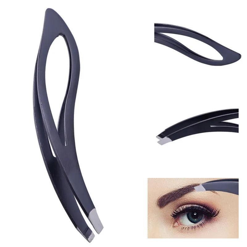 1PC Black Eyebrow Tweezers Professional Stainless Steel Slanted Flat Point Tip Hair Removal Eye Brow Tweezers Cilp