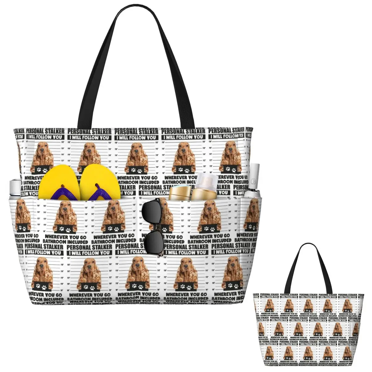 

Funny English Cocker Spaniel Puppy Sayings Beach Tote Bag Sport Gym Yoga Duffle Large Tote Bag Women Travel Bag Fitness bag