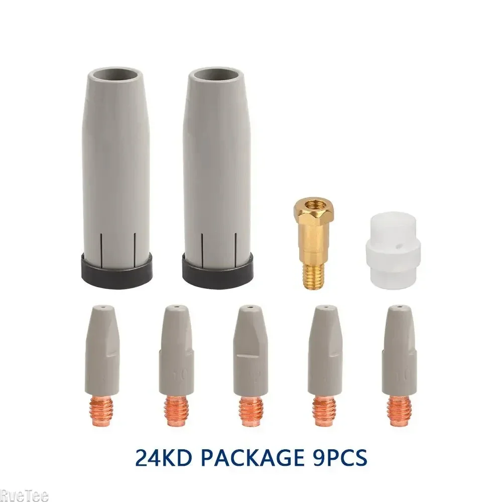 9Pcs 24KD Insulation Coated Torch Accessories Protection Tips Conductive Tip Set 0.8/1.0/1.2mm MIG Torch Gas Nozzle Tip Holder