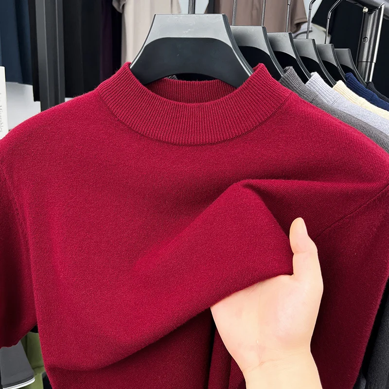 Herren Einfarbige Mock-Neck Kurzarm-Strick-T-Shirts Lässige Basis-Oberteile Weich Dehnbar Knitterfrei Für Alle Jahreszeiten Geeignet – Detail 7