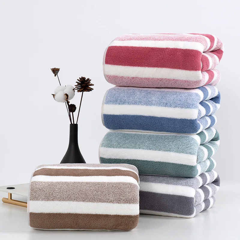 Coral Velvet Wide Strip Edge Bath Towel Set Soft Skin-Friendly Bath Towels Home Bathroom Shower Towel Set