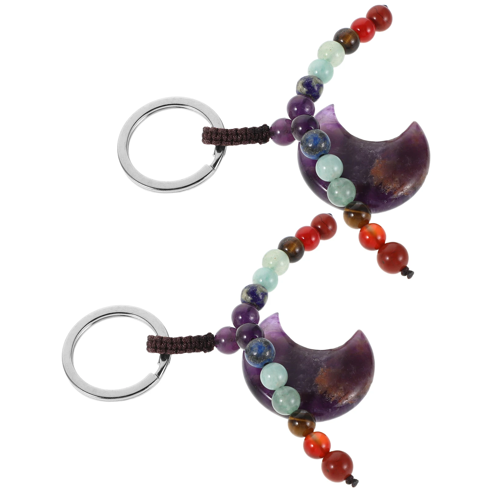 

2 Pcs Colorful Moon Keychain Car Holder Shaped Dainty Bag Accessory Charm Crystals Stone Pendant Ring Backpack Handbag