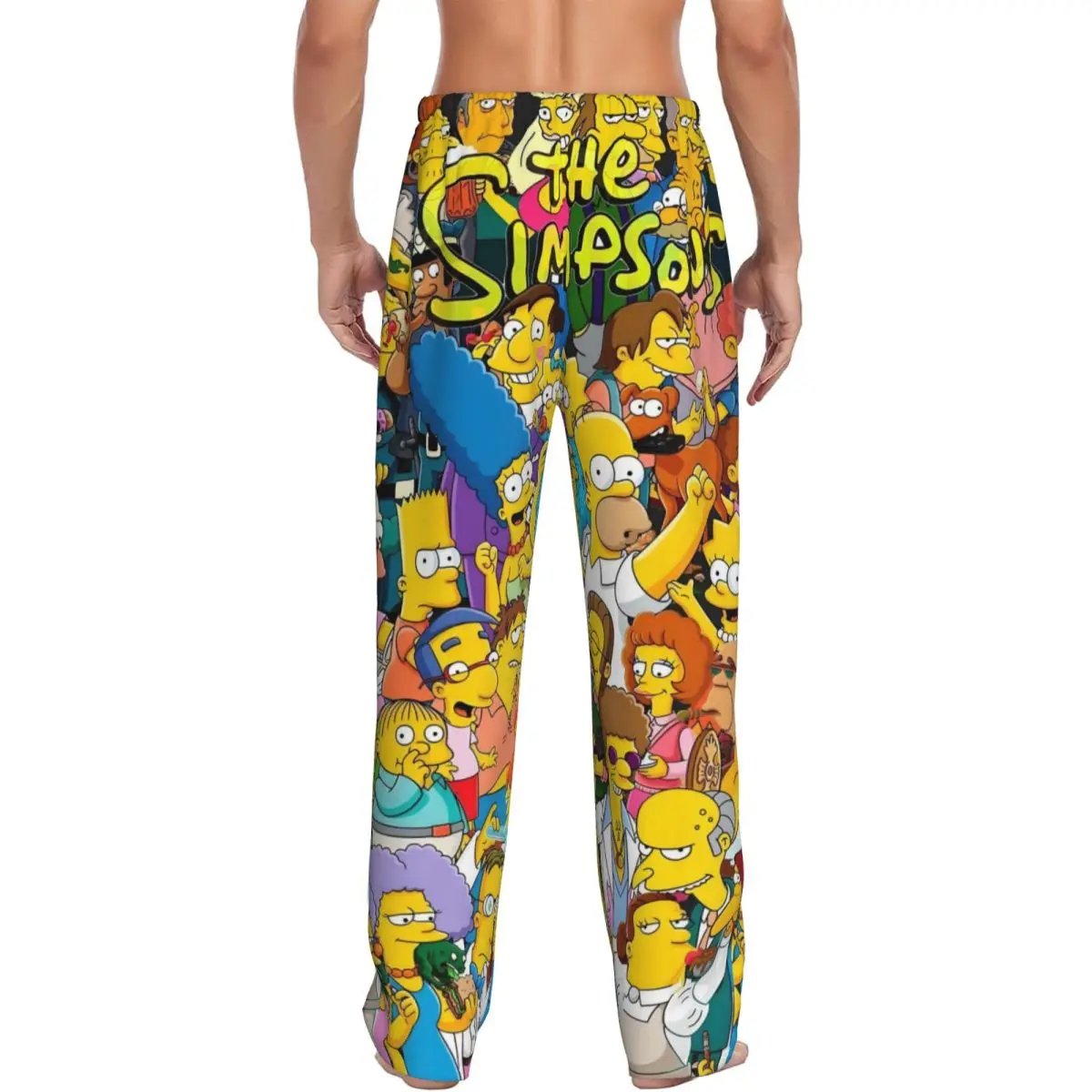Custom Print Simpsons Pajama Pants Men's Animated Sitcom Sleep Sleepwear Bottoms with Pockets