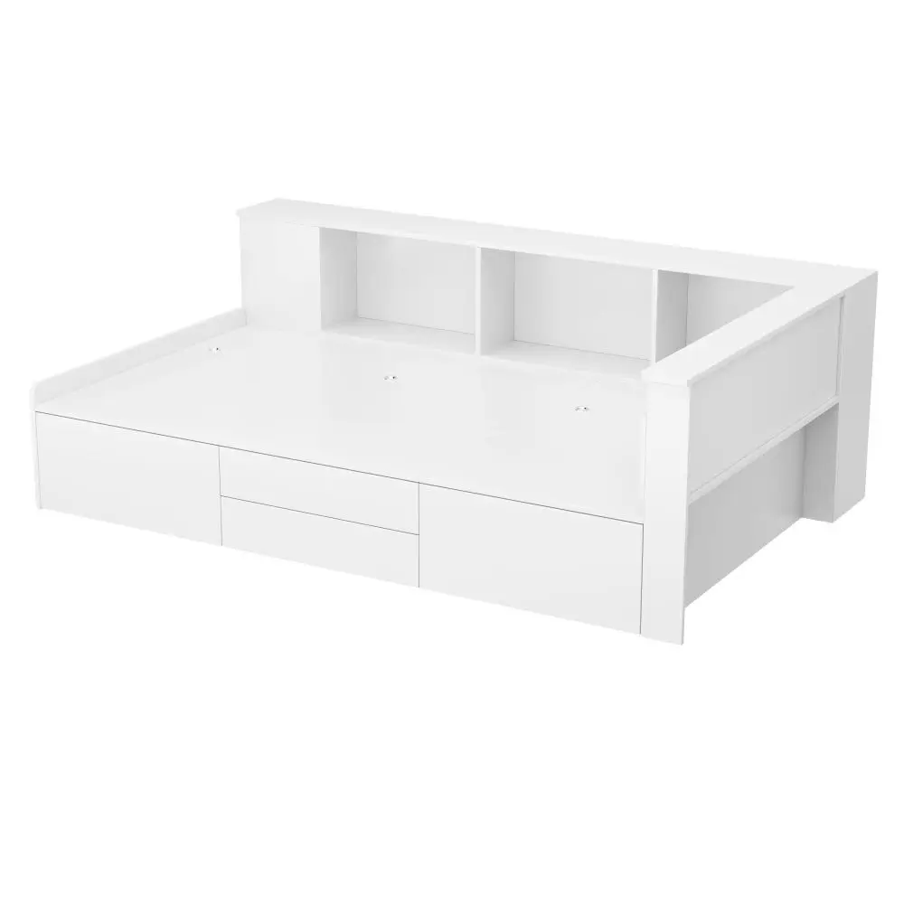 Platzsparende weiße Babymöbel – multifunktionales Kinderbett mit Schubladen, Einzelbett, Bücherregal, Aufbewahrung, Bettkasten (keine Matratze) – Detail 13